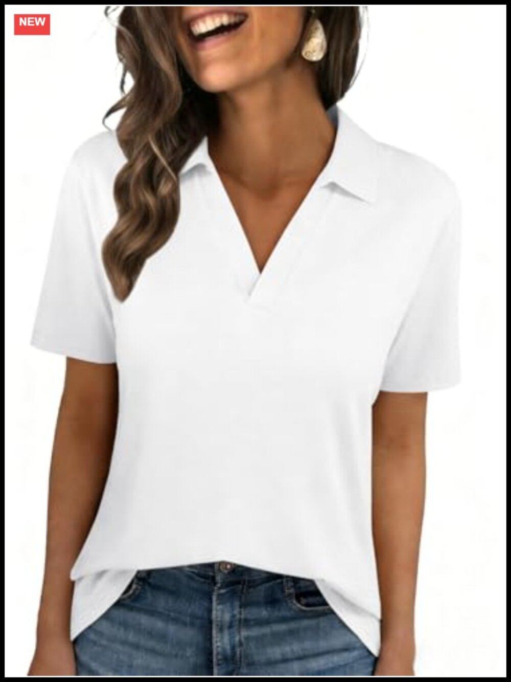 Women's V-Neck Short Sleeve Polo Shirt Casual Business Blouse